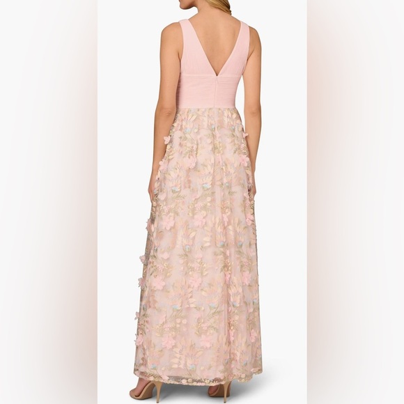 New Aidan Mattox Floral Embroidered Mesh V-Neck Sleeveless A-Line Maxi Dress 6 - Picture 2 of 11